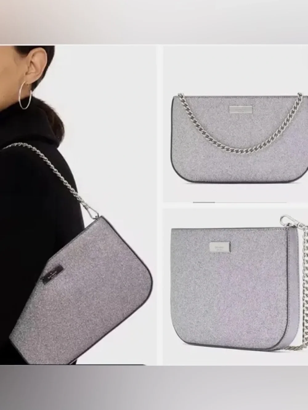 kate spade Candied Flower silver purple glitter wristlet with silver chain NWOT